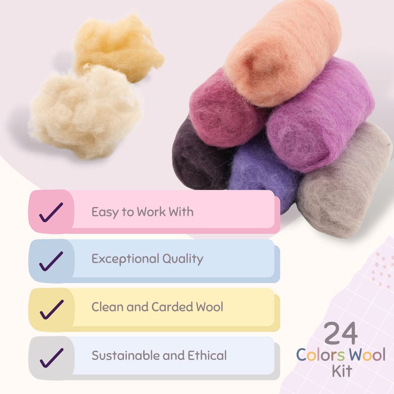 Woolbuddy Felting Wool Kit - 24 Vibrant Merino Wool Colors for Needle Felting, Wet Felting, and Crafts - Image 5